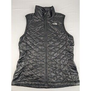 Women's M The North Face Thermoball Puffer Vest Quilted Black Medium Full Zip